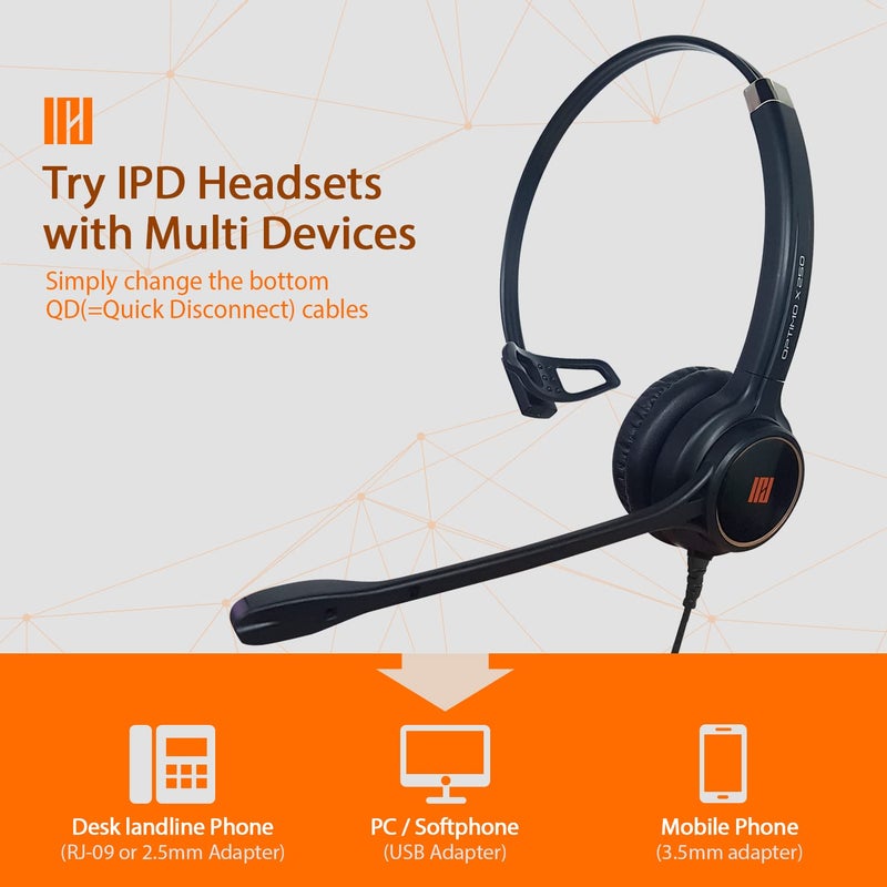 IPD IPH-250 Phone Headset with Noise Cancelling Microhone for Office and Call Center- Comapatible with Polycom VVX, Aastra,Avaya Digital, Nortel,Samsung,Mitel landline Phones. - Image 3